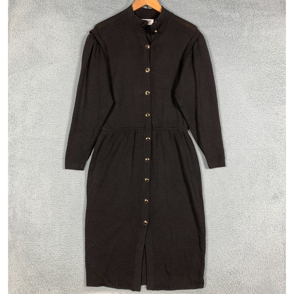 VTG St. John Dress Size 12‎ Brown Santana Knit Button Front Midi Old Money 70s